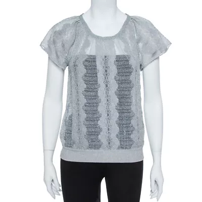 Missoni Metallic Silver Jacquard Knit Raglan Sleeve Top S • $162.75