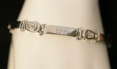 Vintage Sterling Silver 6.75  BFF CZ Link Bracelet Solid 925 Silver 10.4g • $27.99