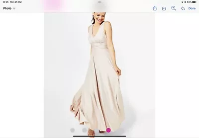 Biba Deep V Long Bridesmaid Dress Champagne Size 6 • £70