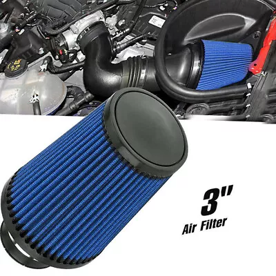 3  76mm High Flow Inlet Cleaner Dry Filter Cold Air Intake Cone Blue 9in Tall  • $22.20