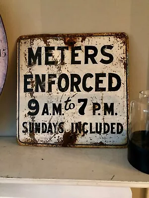 Antique Street Sign Parking Meter Enforced Hand Painted Street Sign Classic USA • $145