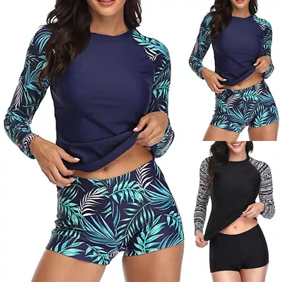 £21.59 • Buy Women Two Piece Rash Guard Long Sleeve Swimsuit UV Protection Swim Bathing Suit