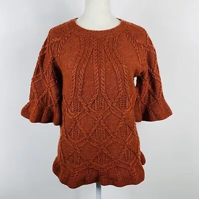 Moda International Size Medium Wool Blend Cable Knit Bell Sleeve Sweater Orange • $21.24