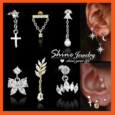 $8.72 • Buy Simulated Diamond Pearl Ear Helix Cartilage Ring Bar Stud Piercing Drop Earring