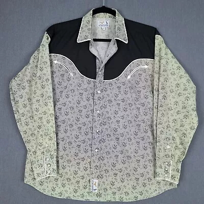 Panhandle Slim Shirt Mens XL Green Gray Ombre Floral Westmoor Western Pearl Snap • $45.01