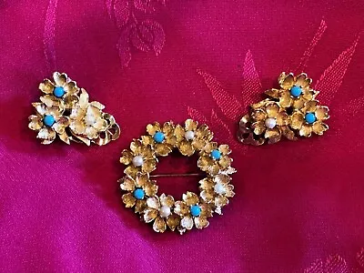 Vintage Signed Gold Plated CINER Brooch And Earrings Set • $479