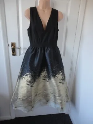 Metallic Gold And Black Jacquard Midi Evening Dress. Size 12.Little Mistress • £42