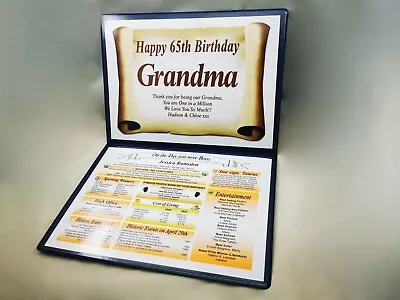 HAPPY 65TH BIRTHDAY GIFT -THE YEAR YOU WERE BORN - ANY AGE -KEEPSAKE With FOLDER • £14.99