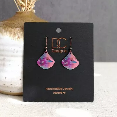 DC Designs Abstract Foliage Small Wide Teardrop Earrings In Fuchsia And Coral • $21.15