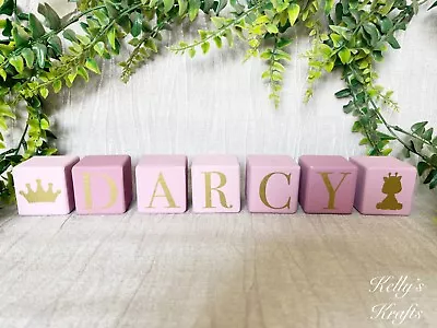 Personalised Wooden Baby Name Blocks Nursery Sign Decor Baby Shower Gift Pink • £3.99