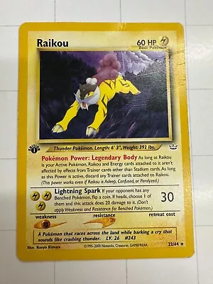 $3.25 • Buy Raikou 22/64 Neo Revelation Unlimited 1st Edition Rare Pokemon Card Damaged