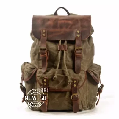 Vintage Pepper Salt Tactical Backpack Camping Outdoor Oil Wax Canvas Backpack • $90.58