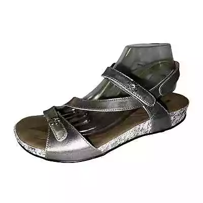 ROMIKA Shoes Women's Size 10-10.5/41 Platinum FIDSCHI Leather Strappy Sandals • $33.14