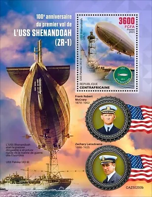 100 Years Of USS Shenandoah ZR-1 Dirigible MNH Stamps 2023 Central African S/S • $16.60