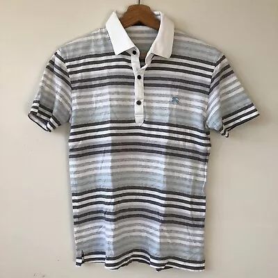 Burberry Black Label Womens Striped Polo Shirt Japan Size 2 XS White Blue Grey • $29