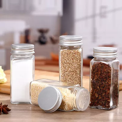 12x Square Glass Spice Jars Shaker Pour Lid Airtight Salt Container Bottles Pots • £8.94