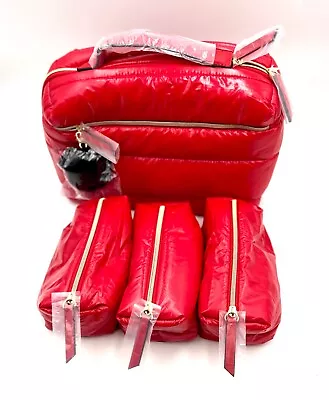 Estee Lauder  Fluffy Train Case Bag + 3 Little  Bags  With Handle ~ Red • $13.90