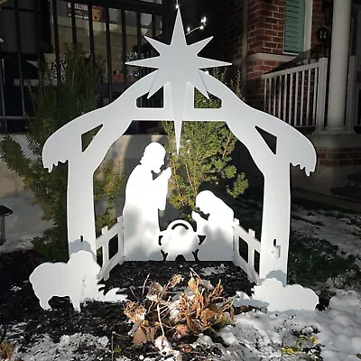 Christmas Nativity Set White PP Lawn Yard Decor Holy Scene Easy Assembly 29.5 X • $26.09