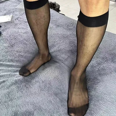 Men's Ultra Thin Stockings See Through Socks Stretchy High Silk Glossy One Size • $5.45