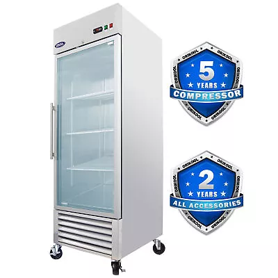27'' Commercial Reach-In Refrigerator Stainless Steel Glass 1 Door 23 Cu.ft. • $1599.99
