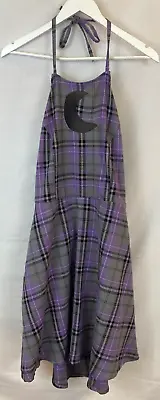 Hot Topic Purple Plaid Moon Cutout Halter Dress Size 0 Large Witchy Goth Punk • $25.88