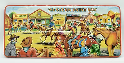 Western Paint Box - VINTAGE METAL PAINT SET Tin Litho Page Of London CLEAN • $40