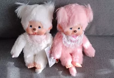 Monchhichi Doll S White Pink Sparkle Fur Mee Girls VHTF Rare Sekiguchi Lot Of 2 • $200