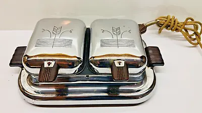 Vintage General Electric Double Waffle Iron W/Bakelite Handles & Flower Pattern • $70