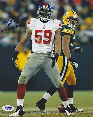 Michael Boley SIGNED 8x10 Photo Giants Most SB Tackles XLVI PSA/DNA AUTOGRAPHED  • $90