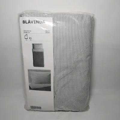 Ikea Blavinda Single Duvet Cover & Pillowcase Reversible Pinstripe 100% Cotton • £25