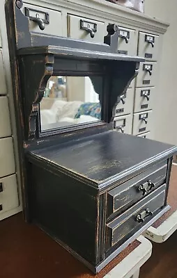 Antique Vintage Wood Mirror  Dresser Vanity Table Top Jewelry Drawer Box  • $189