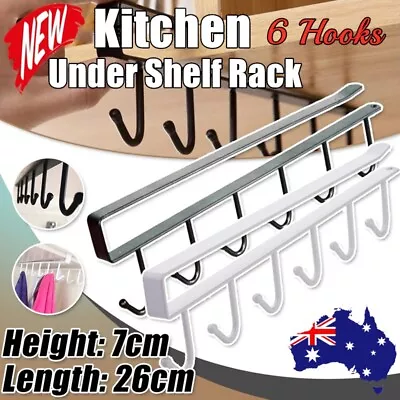 6 Hooks Metal Under Shelf Kitchen Cupboard Cabinet Mug Cup Rack Holder Hanger • $6.74