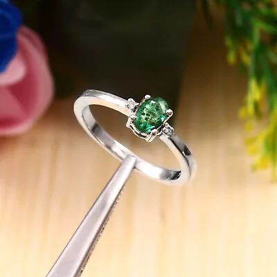 Natural Emerald Oval Cut 6X4 Ring 925 Sterling Silver Beautiful Gift For Women.. • $32.14