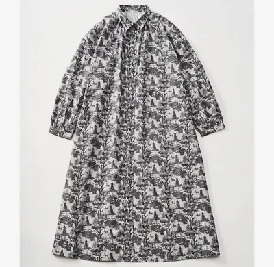Moomin Shirt Dress Women's Long Sleeve Button Front Gray Cotton Snufkin Trees • $150.86