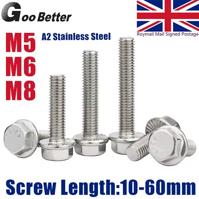 M5 M6 M8 Flanged Hexagon Head Bolts Flange Hex Screws A2 Stainless Steel 304 • £2.03