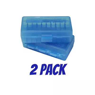 MTM Pistol Ammo Box 50 Round Flip-Top 9mm 380 ACP Clear Blue P50-9M-24 2 Pack • $20.49
