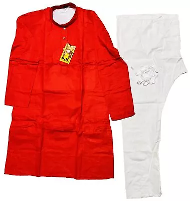 NWT Men's Kurta PAJAMA SET SZ 40 Medium Red White Cotton EID  INDIA-USA SELLER • $36.65