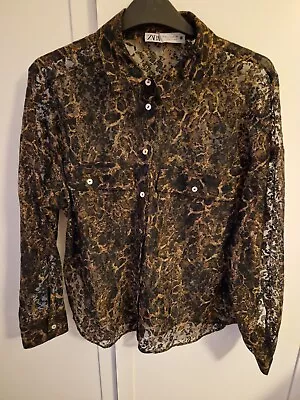 Great Cond! Zara Lacy Leopard Print Style Button Shirt Size M • £4