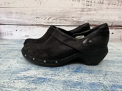 Merrell Luxe Wrap Black Leather Clog Slip On Low Shoes Women Size 8.5 • $19