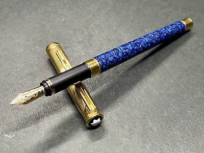 MONTBLANC Noblesse Doue Blue-Marble & Gold Fountain Pen 18K 750 Gold/B With BOX • $560