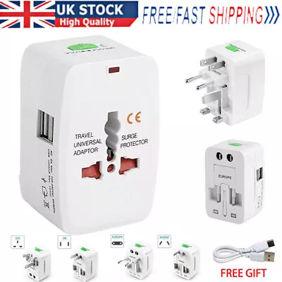 Travel Adapter World Wide Use Universal New Plug Charger UK EU AU US USB Port UK • £6.87