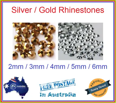 100/250/500/1000/2000 Silver / Gold 2mm/3mm/4mm/5mm/6mm AB Acrylic Rhinestones • $2.33