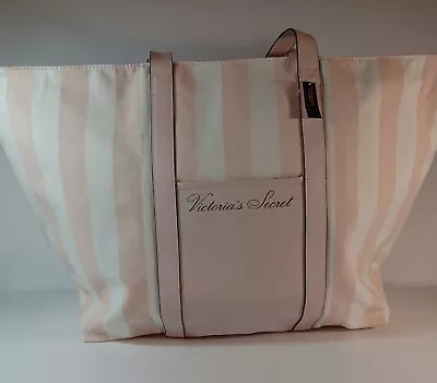 Victoria's Secret Signature Striped Weekender Tote Duffle Bag Pink White $68 • $34
