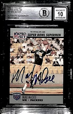 1990-91 Pro Set Super Bowl 160 #47 Max McGee PACKERS Signed Card BECKETT Auto 10 • $179.99
