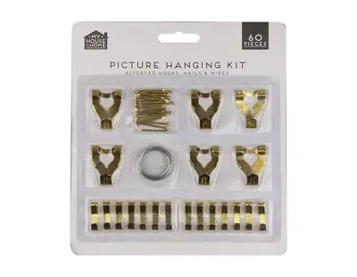 Hanging Picture Frame Wall Photo Hooks Kit Mirror Wire Nail Brass Hanger 60 PCS • £2.99