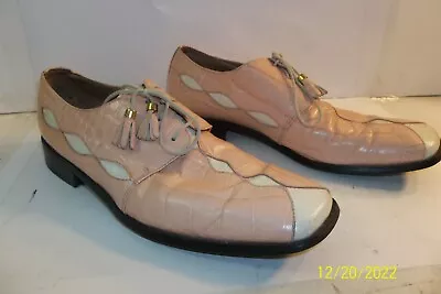 Vintage 70's Stacy Adams Men's Pink & White Gator Skin Leather Shoes 11.5 M U.S • $79.95