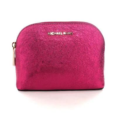 Michael Kors Ultra Pink Metallic Dome Zip Cosmetic Pouch Travel Clutch $88 • £28.50