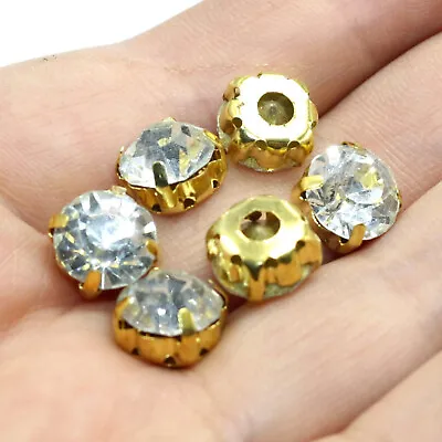 50 Pcs Gold Clear Crystal Glass Rose Montees 10mm 3/8  Sew On Rhinestones Stone • $3.59
