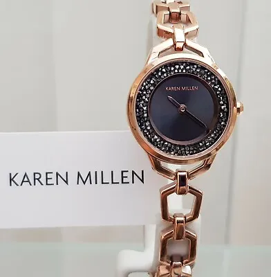 KAREN MILLEN Ladies Dress Watch Gemstone Rose Gold RRP £189 Gift For Her  (KM54 • £69.99