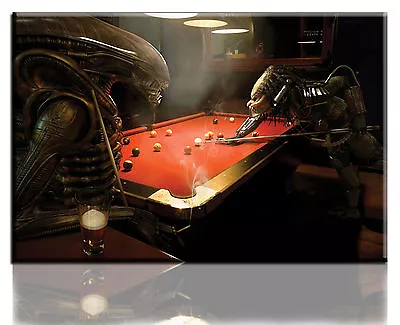 Wall Art Canvas Print Of Predator Vs Alien Pool Game Framed • £27.99